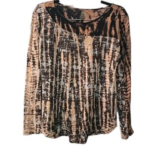 XCVI Wearables Beige Cream Brown Mesh‎ Long Sleeve Top Womens Size Small